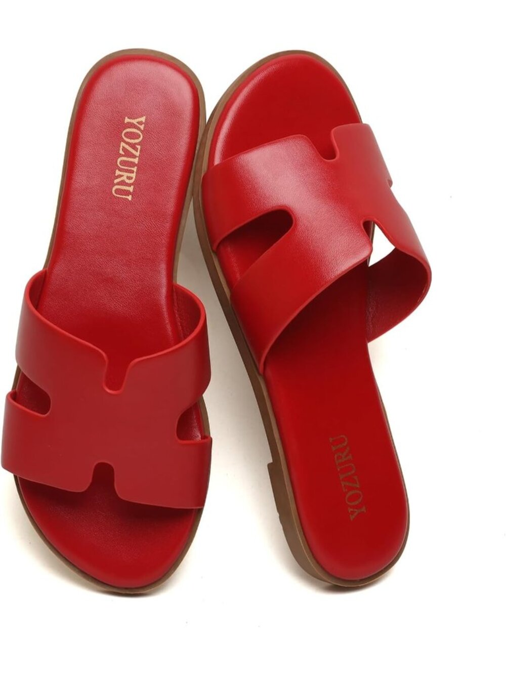 🆕Women's Dark Red Leather Flat Sandals Dressy Summer Slides Comfortable